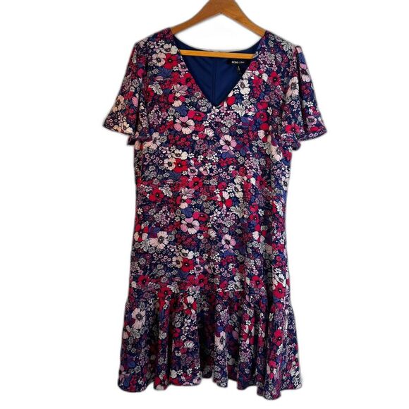 BCBG Paris Floral Print Dress Vneck Flutter Sleeve Drop Sleeve Shift Size Large - Picture 1 of 9